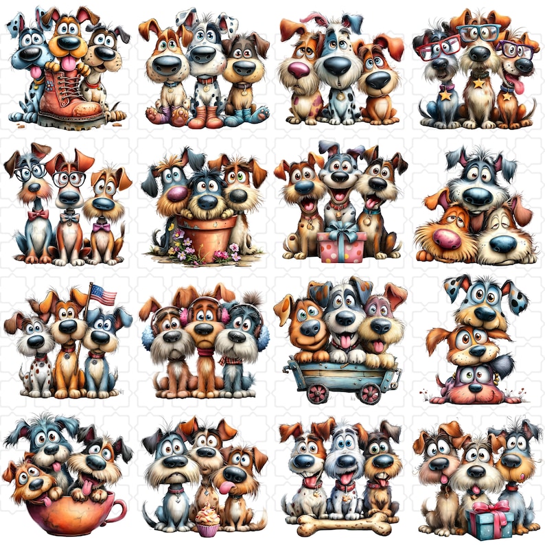 80 Whimsical Quirky Dogs Clipart Bundle | Funny Cartoon Puppy ...