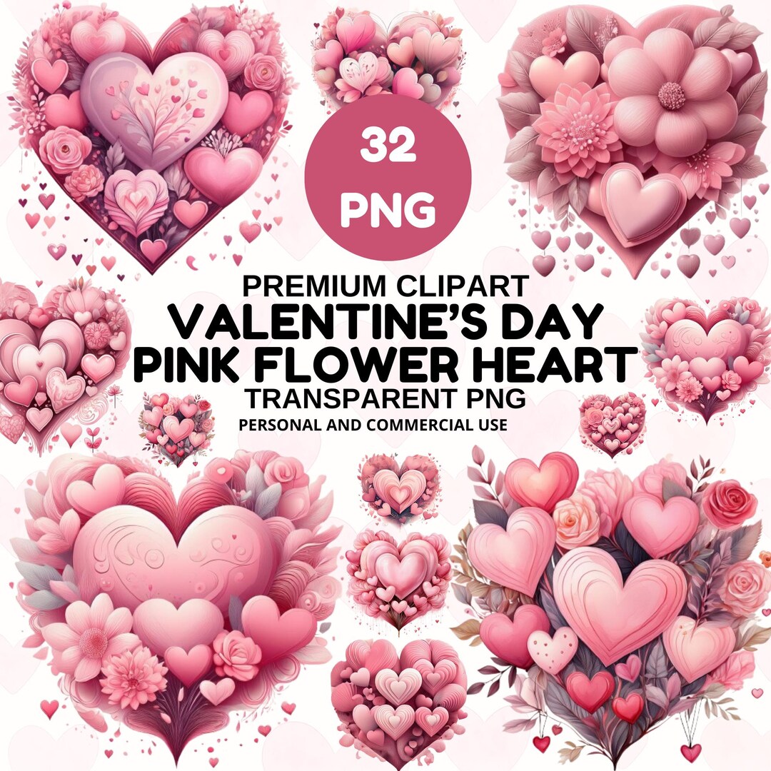 Pink Flower Heart Clipart 32 PNG | Valentine Floral Hearts | Romantic ...