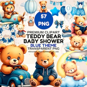 Blå nallebjörn babyshower-barnrumsclipart för pojke transparent png