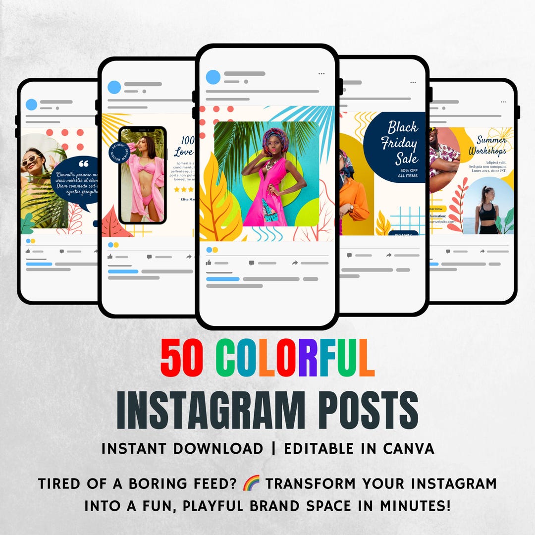 50 Colorful Instagram Templates | Canva Social Media Kit for Bloggers ...