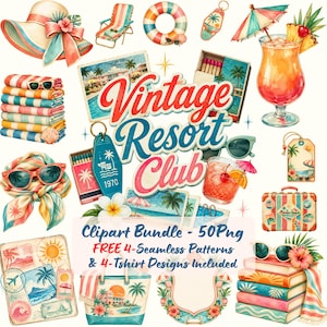 Vintage Resort Matchbook PNG Bundle, Retro Summer Clipart, Beach Vacation Graphics