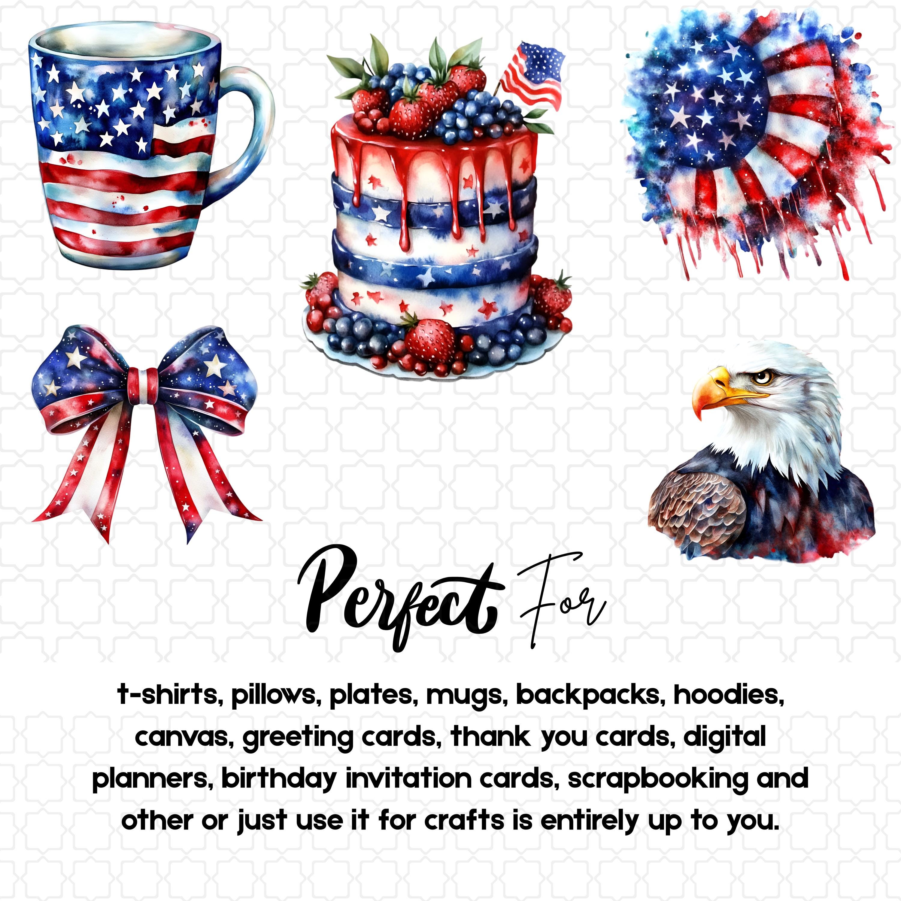 36 Watercolor Patriotic PNG Bundle | 4th of July Clipart Elements | USA ...