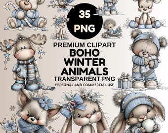Boho Winter Birthday Animals Clipart Transparent PNG | Critters, Nursery Decor, Woodland Art