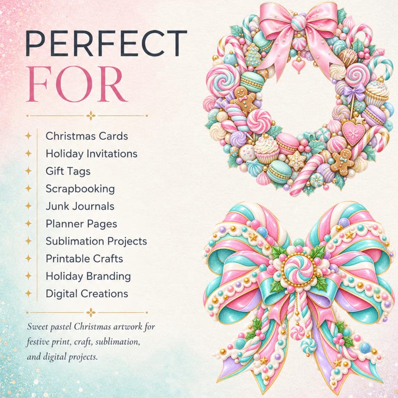 Pastel Christmas Candy Clipart Bundle, Candyland Sweets PNG, Gingerbread Cookies & Candy Cane Graphics Featuring gingerbread, Christmas cookies, candy canes, peppermint sweets, cupcakes, candy trees, stockings, wreaths, bows and gingerbread houses
candyland christmas, pastel christmas, christmas candy png, sweet treats png, christmas clipart, gingerbread clipart, christmas cookies, candy cane clipart, pink christmas png, pastel holiday png, candyland clipart, holiday sweets png