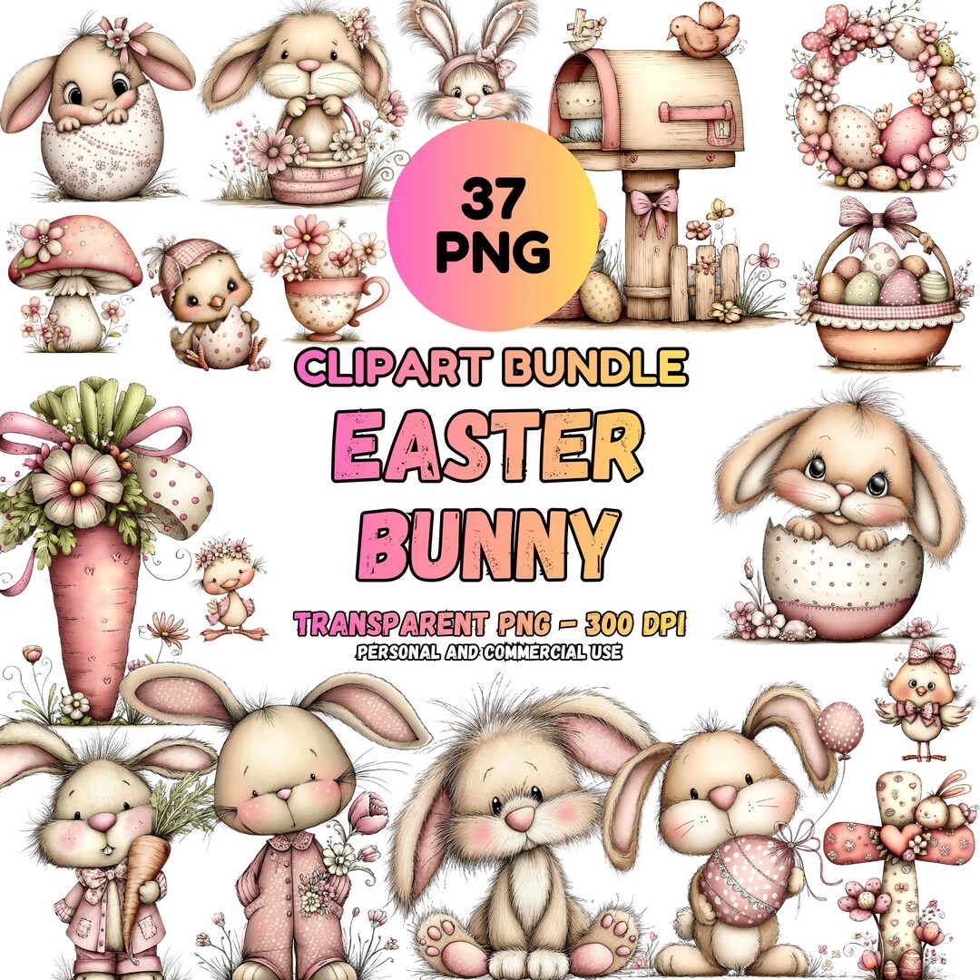 Easter Bunny Clipart | Pastel Spring PNG Bundle - Etsy