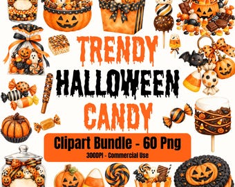 Trendy Halloween Candy Clipart Bundle, Classic Spooky Sweets PNG, Treat Bags & Candy Containers (Digital Download)