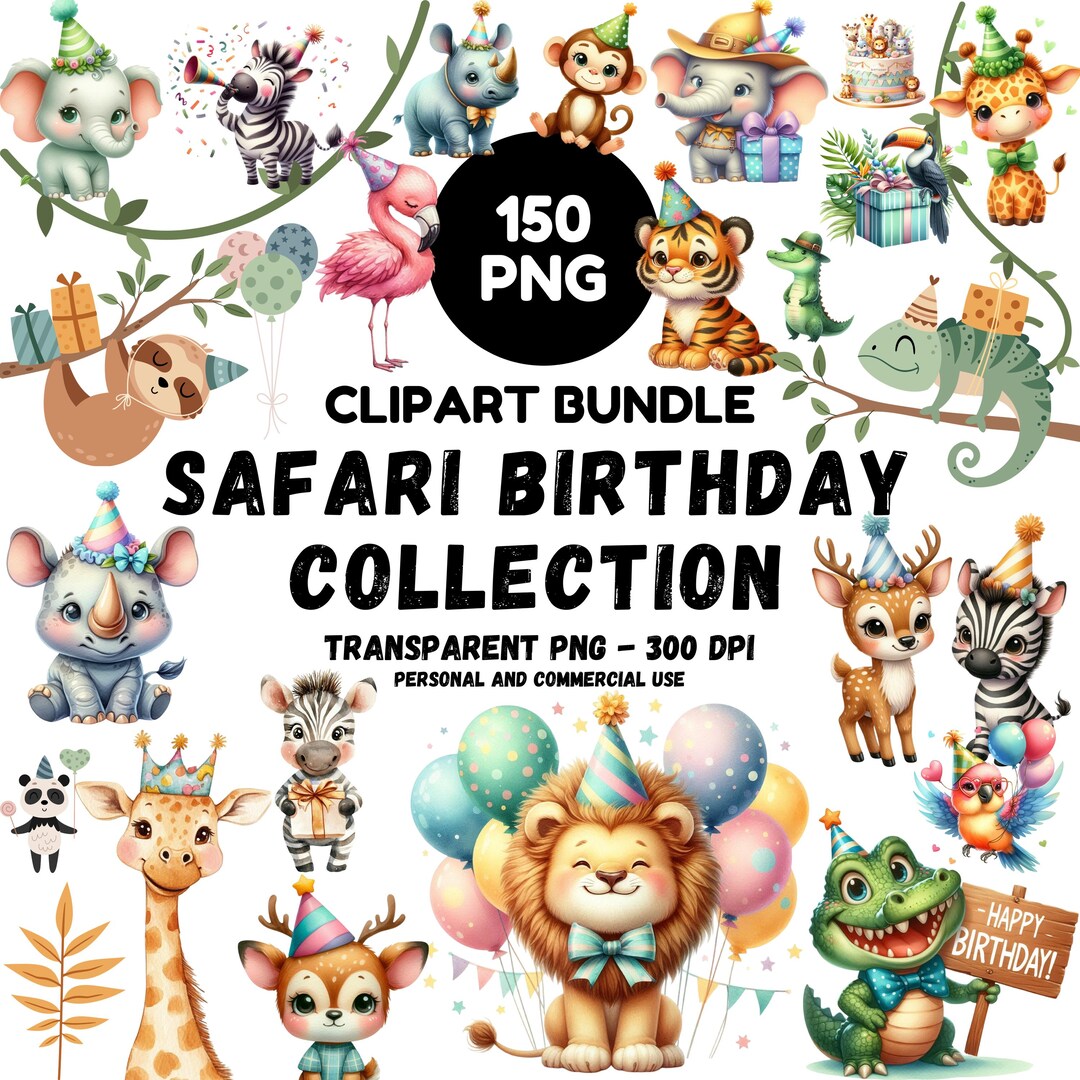 Cute Safari Clipart - Watercolor - Safari Animals Png - Commercial Use ...