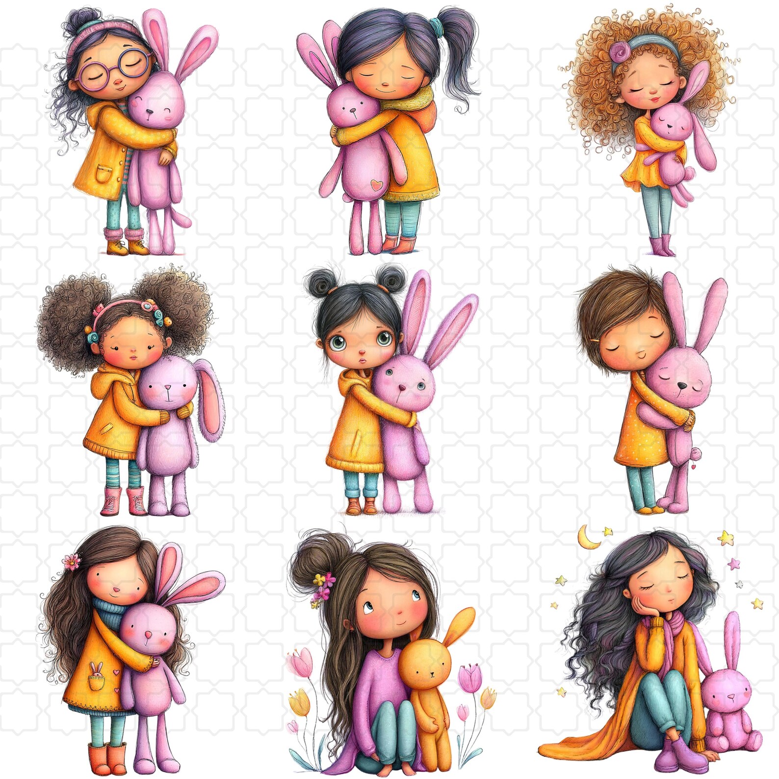 34 Quirky Girl With Bunny Clipart | Plush Rabbit Characters | Nursery ...