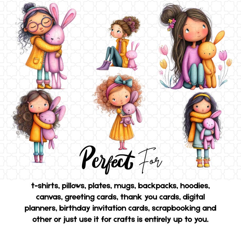 34 Quirky Girl With Bunny Clipart | Plush Rabbit Characters | Nursery ...