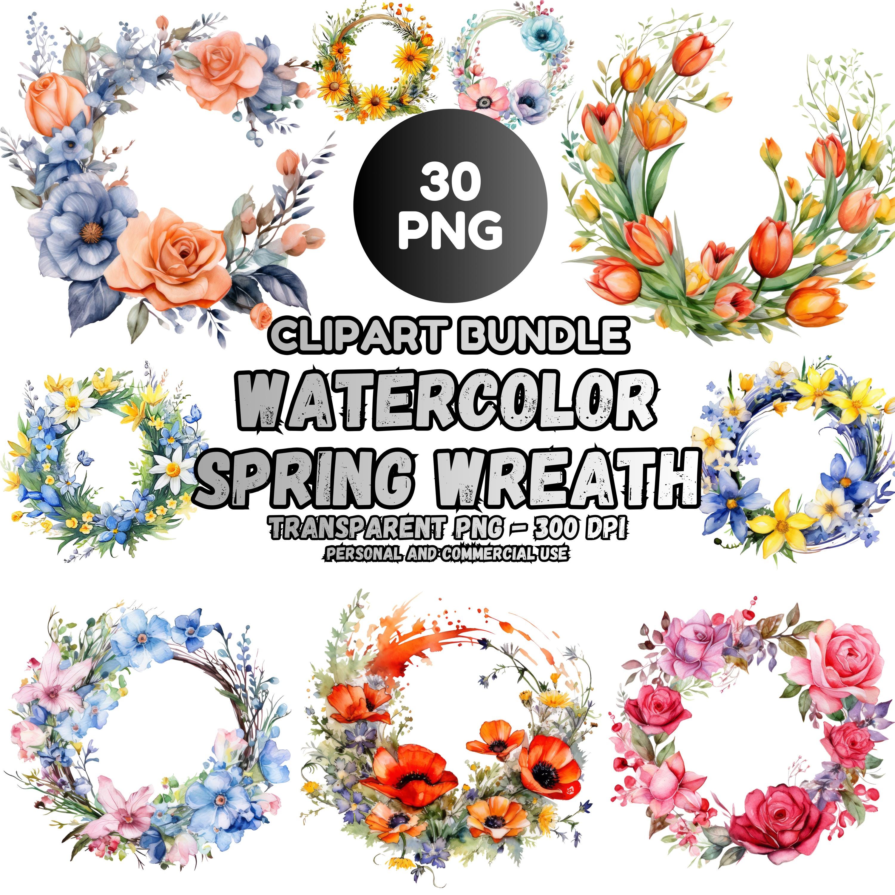 Watercolor Floral Wreath Clipart | Spring Cottagecore PNG Bundle - Etsy