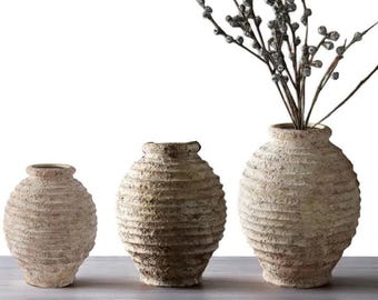 Handmade Rustic Ceramic Vase | Textured Boho Farmhouse Decor