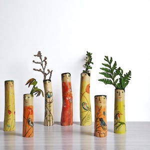Juego de jarrones de cerámica de verano / Jarrones de gres hechos a mano / Decoración bohemia para el hogar / Regalo para amantes del jardín / Cerámica para flores secas