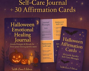 Self-Care Bundle for Halloween: Healing Journal, Affirmation Cards & Shadow Work PDF