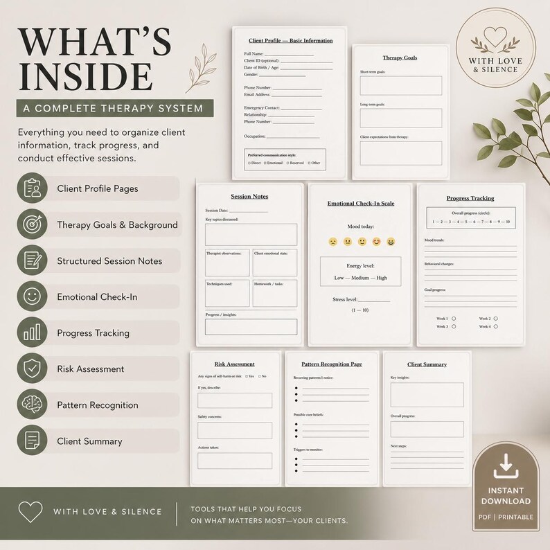 Therapist Client Profile & Session Tracker | Intake Forms, Progress ...