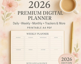 A4 2026 Digital Planner Bundle - Calendar, Journal, Trackers - Instant Download