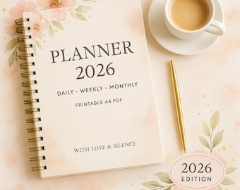 2026 Minimalist A4 Digital Planner & Calendar: Daily, Weekly, Monthly, Yearly Agenda PDF Printable