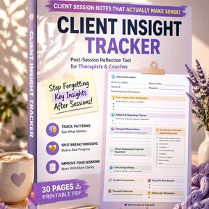 Information Tracker für Therapeuten | Werkzeug für die Reflexion nach der Sitzung | Therapie Notizen PDF | Klinische Einblicke