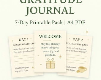 Holiday Self-Care & Gratitude Journal | 7-Day Printable Pack | Christmas Wellness PDF | Instant Download A4