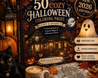 Cozy Halloween Coloring Book | 50 Ghosts, Black Cats, Autumn Scenes (PDF Download)