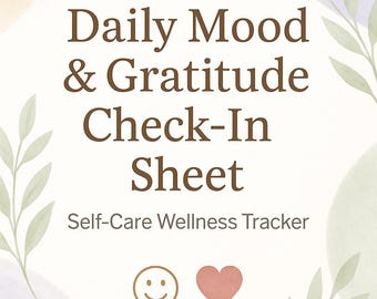 Printable Daily Mood & Gratitude Check-In Sheet | Self-Care Wellness Tracker PDF | Mental Health Journal