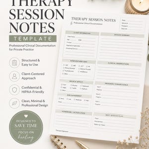 Therapy Session Notes Template | 1-Page Printable Clinical Notes Form