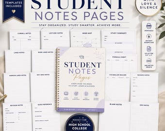 Student Notes Pages Printable | Cornell, Lecture, Mind Map (Digital Download)