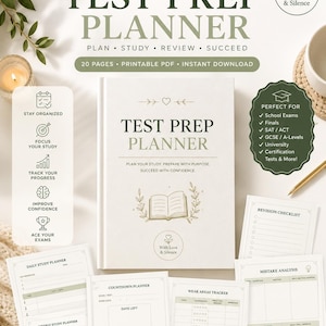 Planificateur de préparation aux examens | Calendrier d'études, liste de vérification des révisions (Téléchargement numérique)