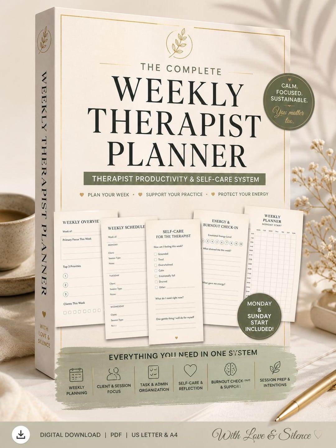 Weekly Therapist Planner | Therapy Practice Organizer PDF | Mental ...