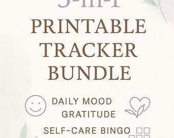 Printable Tracker Bundle | 3-in-1 Daily Mood, Gratitude & Self-Care Bingo Sheets | Minimalist A4 PDF