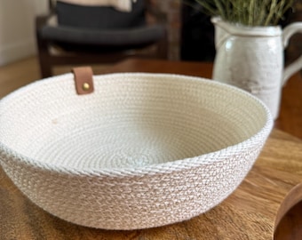 Handmade Cotton Rope Bowl | 8.5” x 2.5” Storage Basket | Minimalist Decorative Organizer