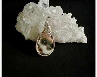 Ocean Jasper Pendant, Wire Wrapped Pendant, Ocean Jasper Gemstone