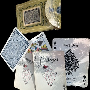 Jeu de cartes vintage Russell Blue Ribbon, jeu de cartes complet avec 2 jokers et boîte 1940 ou 1960