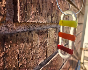 Glass pendant red orange yellow fused glass on silver plated wire necklace charm bauble