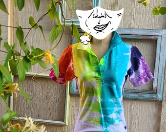 Tie Dye polo size small custom golf shirt collar unique hand dyed shirt