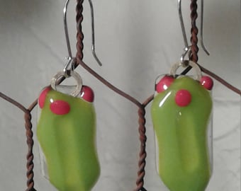 Holly Holiday red green dangles earrings