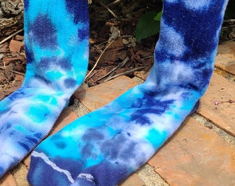 Tie dye socks hues of  blue fathers day gift present office party statement piece unique hand dyed self expression self-care