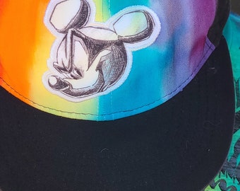 Rainbow mickey adjustable hat tie dye  gift present birthday thank you self expression gorgeous visor sun protection custom dyed snap back