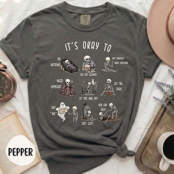 Skeleton Halloween Shirt, Mental Health Shirt, Comfort Colors 1717 Tee, Social Worker Shirt, Therapist Shirt, Spooky Season Shirt for Women