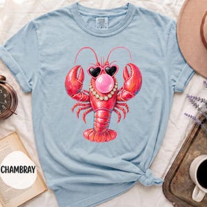 Lobster Shirt, Funny Beach Shirt, Coastal Graphic Tee, Summer Vacation Shirt, Comfort Colors 1717, Beach Lover Gift for Women, Lobster Tee Chambray