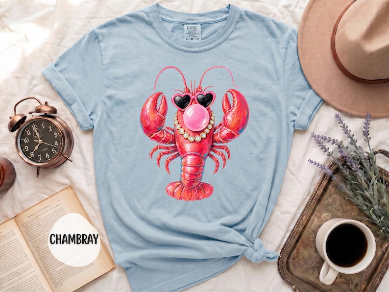 Lobster Shirt, Funny Beach Shirt, Coastal Graphic Tee, Summer Vacation Shirt, Comfort Colors 1717, Beach Lover Gift for Women, Lobster Tee Chambray