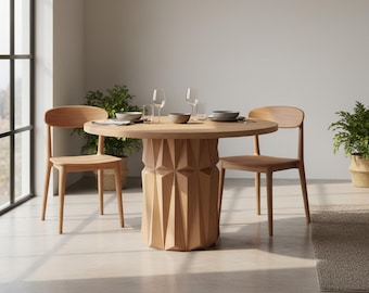 Round Dining Table, Wooden Kitchen Table, Handmade Modern Furniture