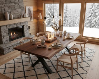 Custom Walnut Live Edge Dining Table, Solid Wood Kitchen Table