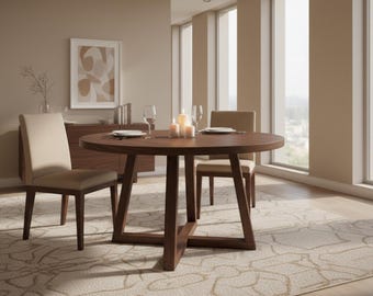 Round Dining Table, Wooden Kitchen Table, Handmade Modern Furniture