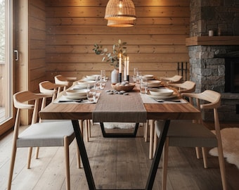 Walnut Dining Table | Live Edge Solid Wood Kitchen Furniture | Handmade Custom Size