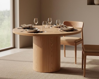 Handmade Kitchen Table, Round Dining Furniture, Modern Wood Style