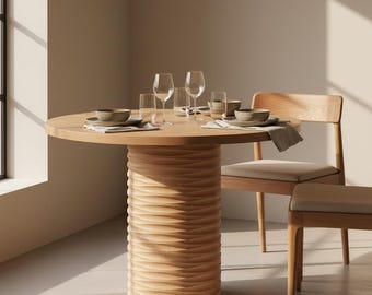 Handmade Modern Dining Table, Round Wooden Furniture for Kitchen