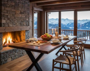 Live Edge Dining Table, Solid Walnut Wood, Custom Sizes & Rustic Modern Design