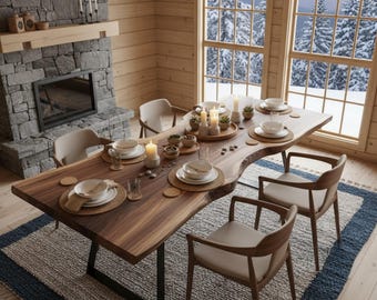Walnut Dining Table | Live Edge Solid Wood Kitchen Table | Custom Sizes Handmade Furniture