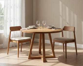 Round Dining Table, Wooden Kitchen Table, Handmade Modern Furniture