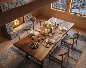 Solid Walnut Live Edge Table | Custom Kitchen Furniture, Rustic Wood Slab Dining Room Furniture